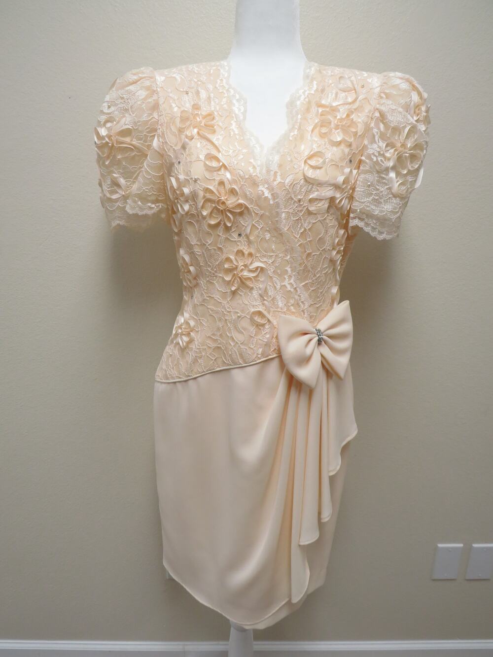 VTG Leslie Fay Evenings Women's 10 Union Made in USA Peach Wedding Guest 1980s